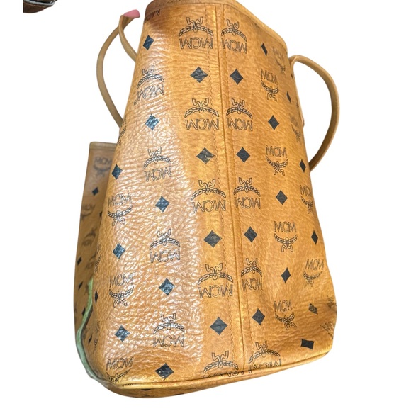 MCM Green Stripe Visetos Tote Bag Cognac - Picture 5 of 10